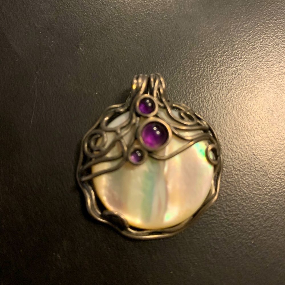 Opal Amethyst sterling silver Pendant necklace